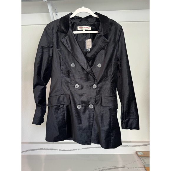 NWT Free People Black Velvet Cosmo Blazer Double Breasted Size Small - Picture 1 of 10
